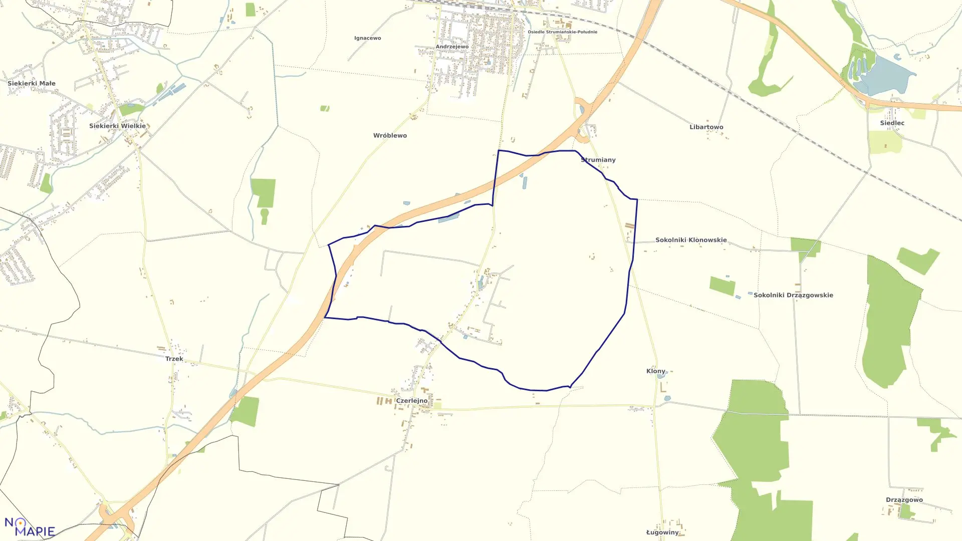 Mapa obrębu CZERLEJNKO w gminie Kostrzyń