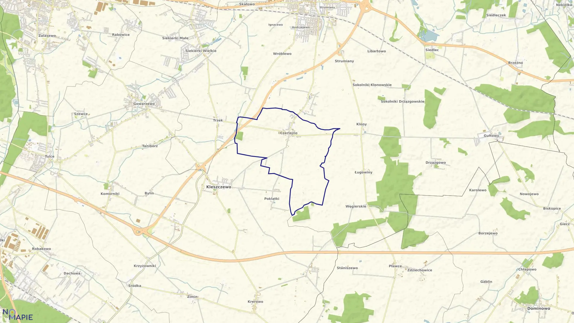 Mapa obrębu CZERLEJNO w gminie Kostrzyń