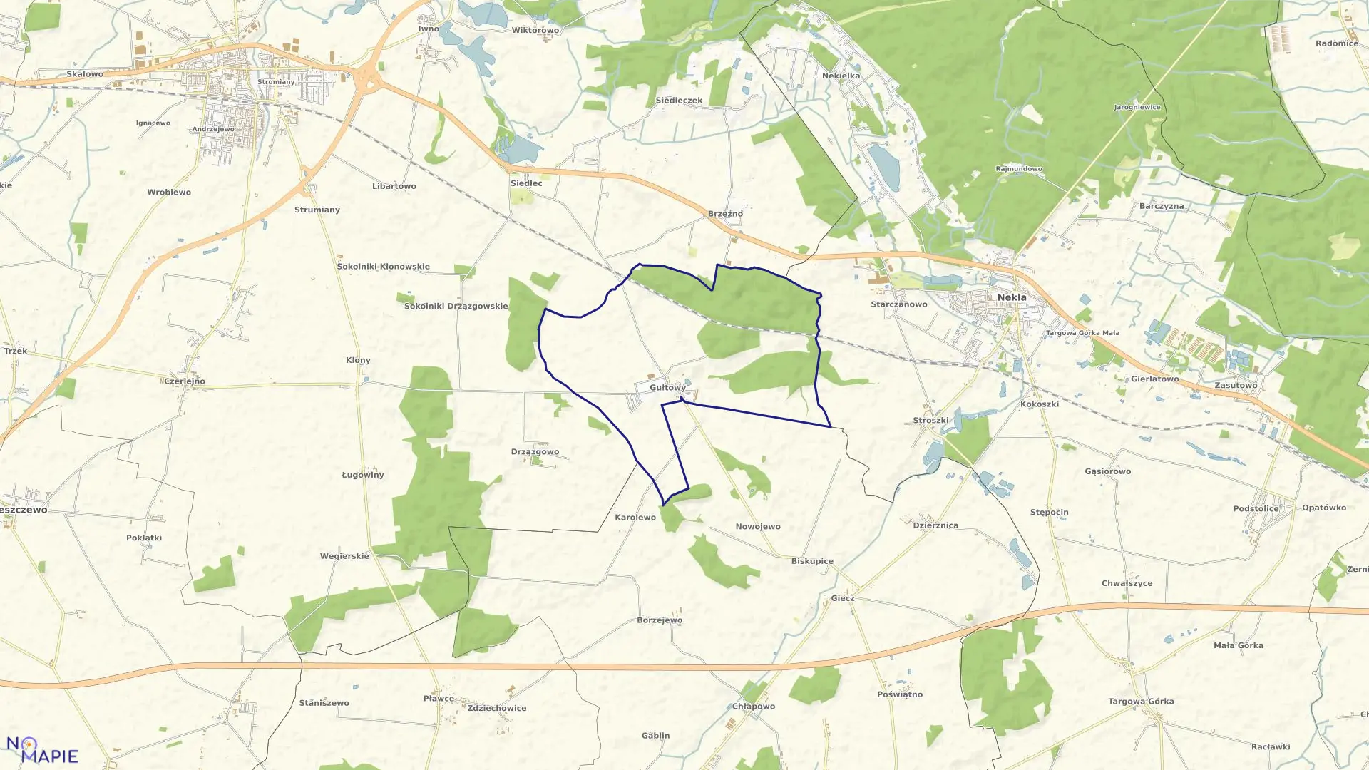 Mapa obrębu GUŁTOWY w gminie Kostrzyń