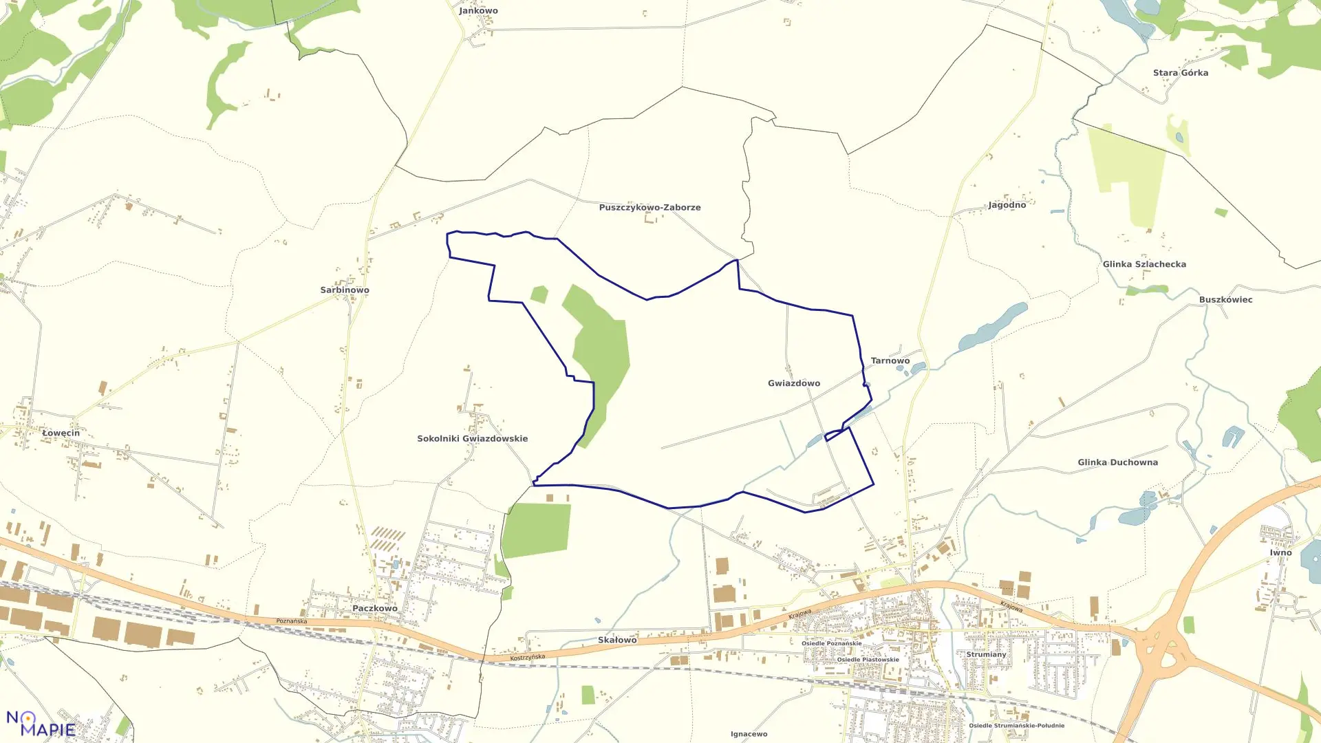 Mapa obrębu GWIAZDOWO w gminie Kostrzyń