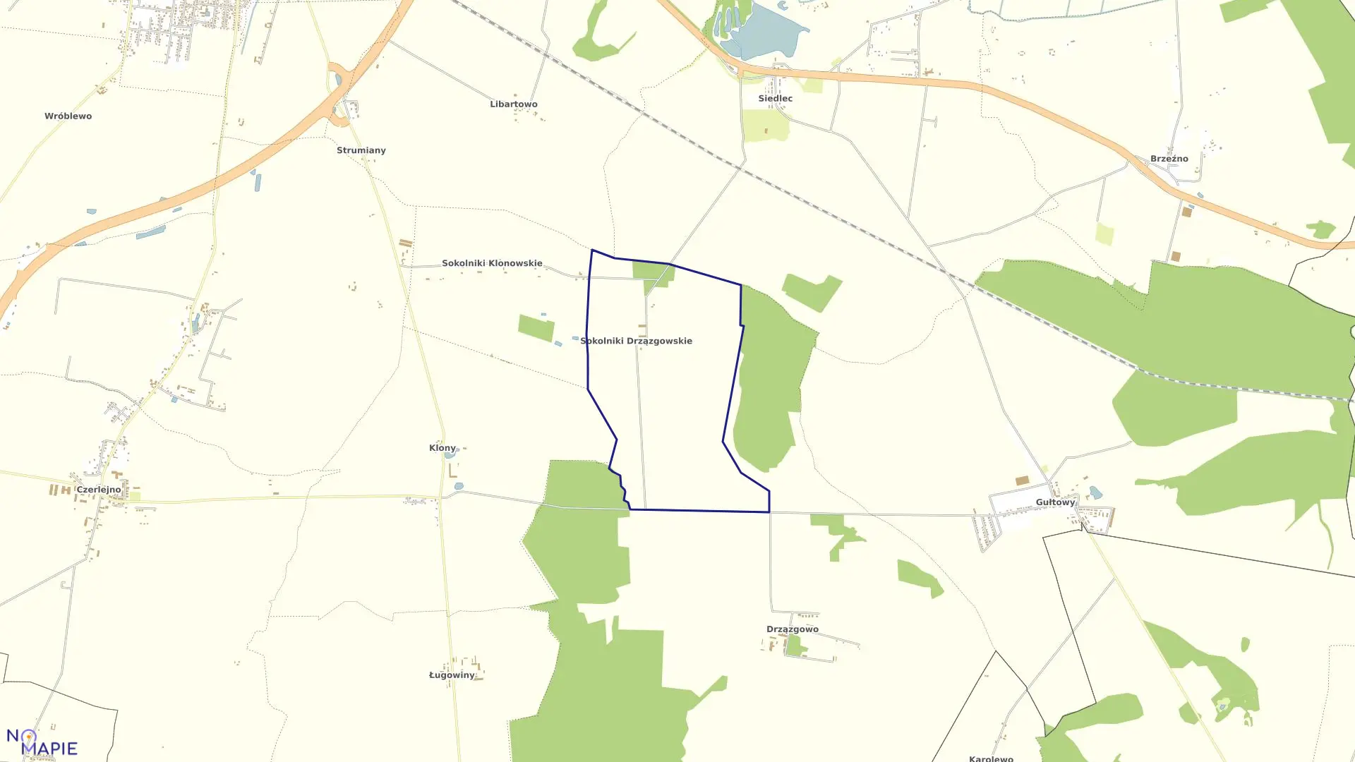 Mapa obrębu SOKOLNIKI DRZĄZG. w gminie Kostrzyń