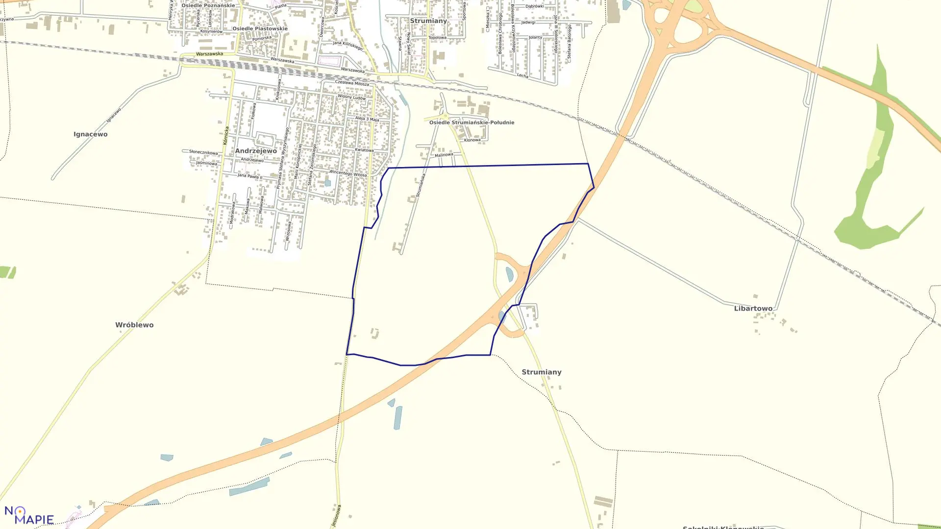 Mapa obrębu STRUMIANY w gminie Kostrzyń